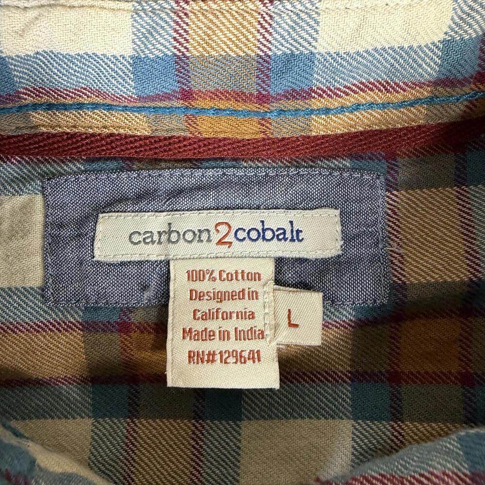 Carbon 2 Cobalt Flannel Shirt Mens Large Plaid Button Up Pocket Heavyweight - Picture 4 of 6